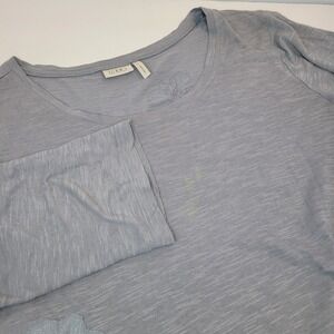 LOGO Lori‎ Goldstein Knit Blouse Large Gray Tunic Top Beaded Leaves Flowers Boho